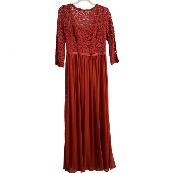 David's Bridal floor length burnt orange lace overlay dress with side slit sz 8 - Picture 1 of 14